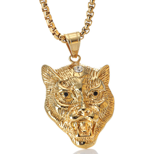 18k Gold and Titanium Steel Leopard Head Pendant - Stylish Accessories for Men