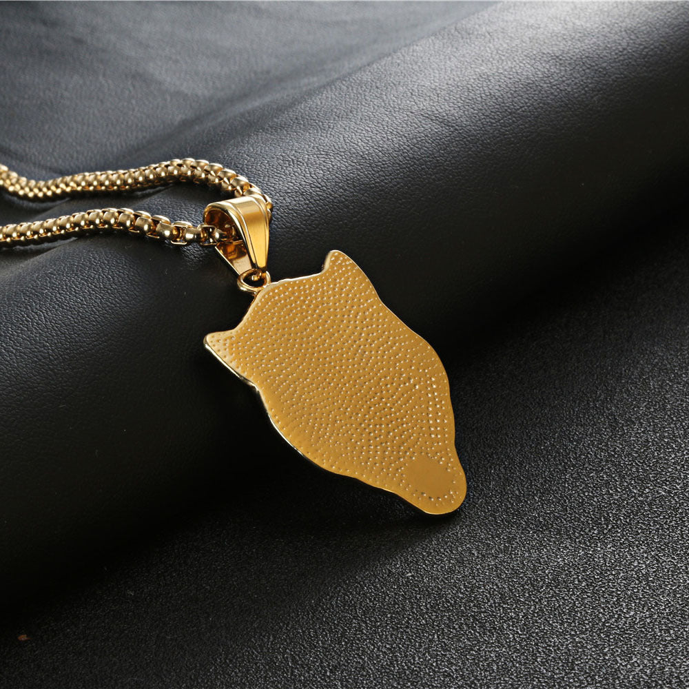 18k Gold and Titanium Steel Leopard Head Pendant - Stylish Accessories for Men