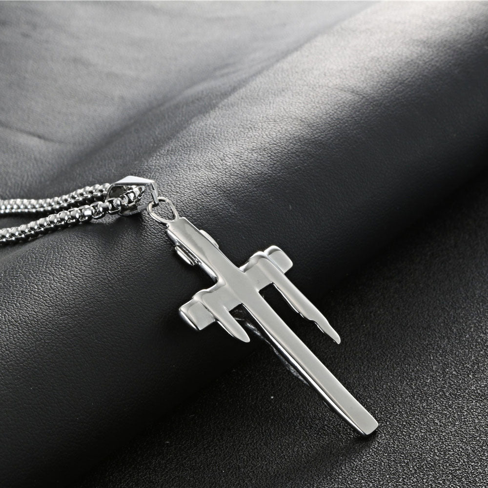 Timeless Unisex Titanium Steel Cross Pendant - Retro Crowe Style for Men and Women