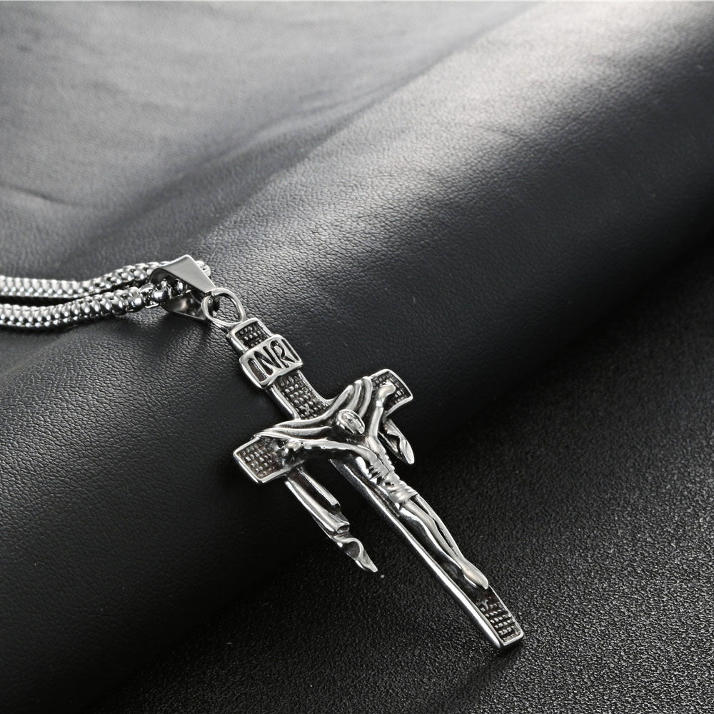 Timeless Unisex Titanium Steel Cross Pendant - Retro Crowe Style for Men and Women