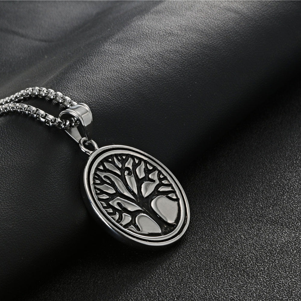 Men's Retro Titanium Steel Tree of Life Pendant Necklace - Stylish Stainless Steel Accessory