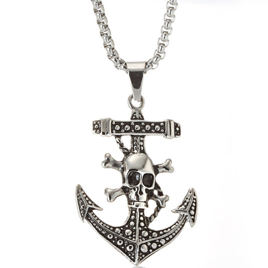 Titanium Steel Nautical Anchor Pendant with Skull Cross Design for Men - Vintage Crowe Style