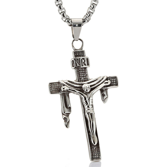 Timeless Unisex Titanium Steel Cross Pendant - Retro Crowe Style for Men and Women