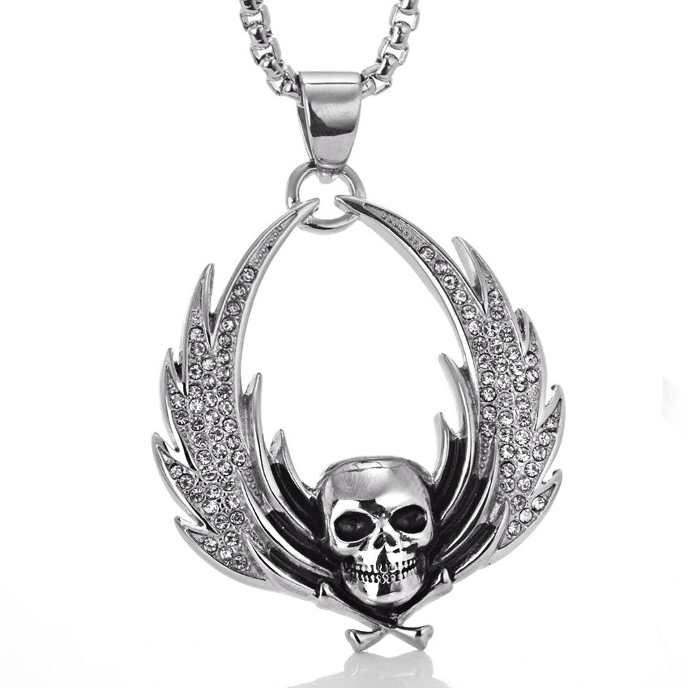 Titanium Steel Skull Wings Pendant - Unisex Crowe Hip Hop Jewelry