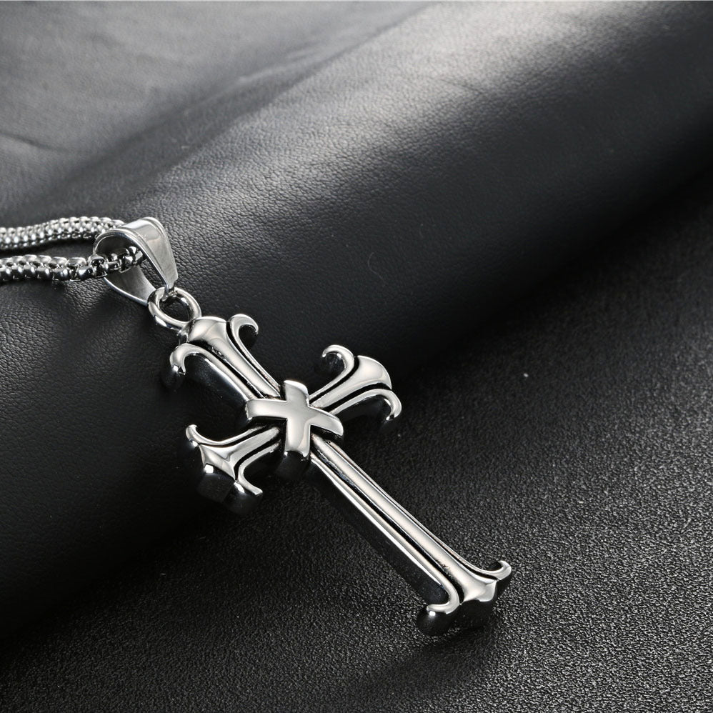 Retro Titanium Steel Cross Pendant for Men and Women - Scout Flower Accessories Collection