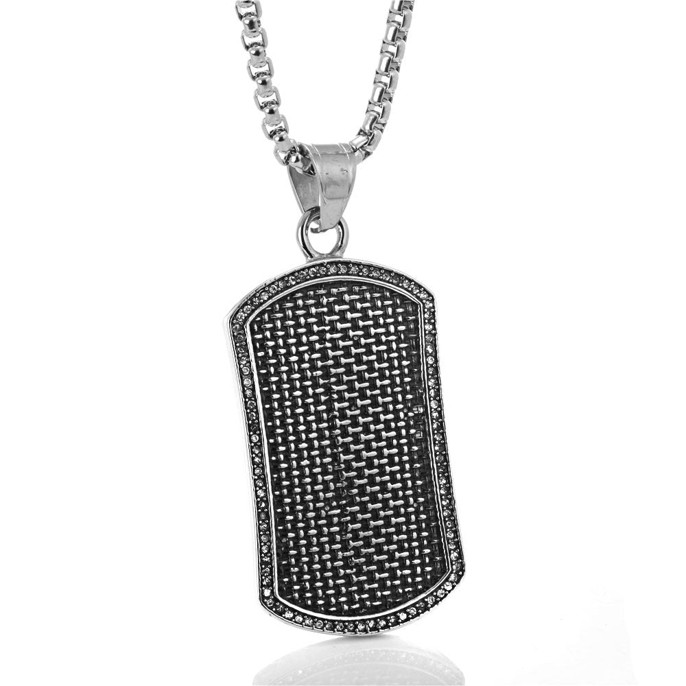 Titanium Steel Military-Inspired Pendant Necklace with Black Zircon for Men - Vintage Crow Design