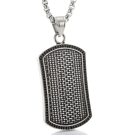 Titanium Steel Military-Inspired Pendant Necklace with Black Zircon for Men - Vintage Crow Design