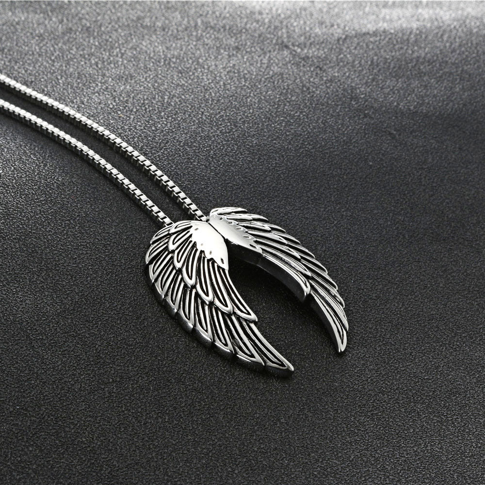 Titanium Steel Angel Wings Feather Pendant - Vintage Unisex Accessories for Men and Women