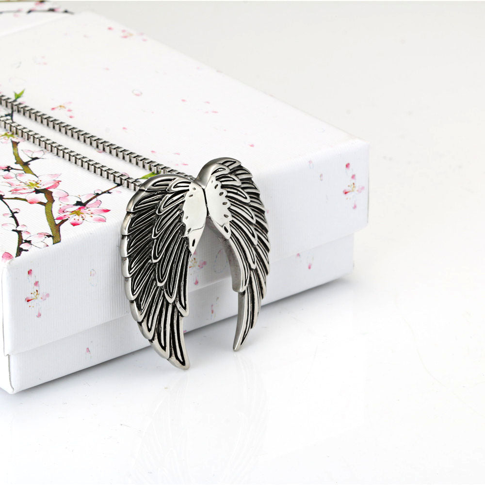 Titanium Steel Angel Wings Feather Pendant - Vintage Unisex Accessories for Men and Women