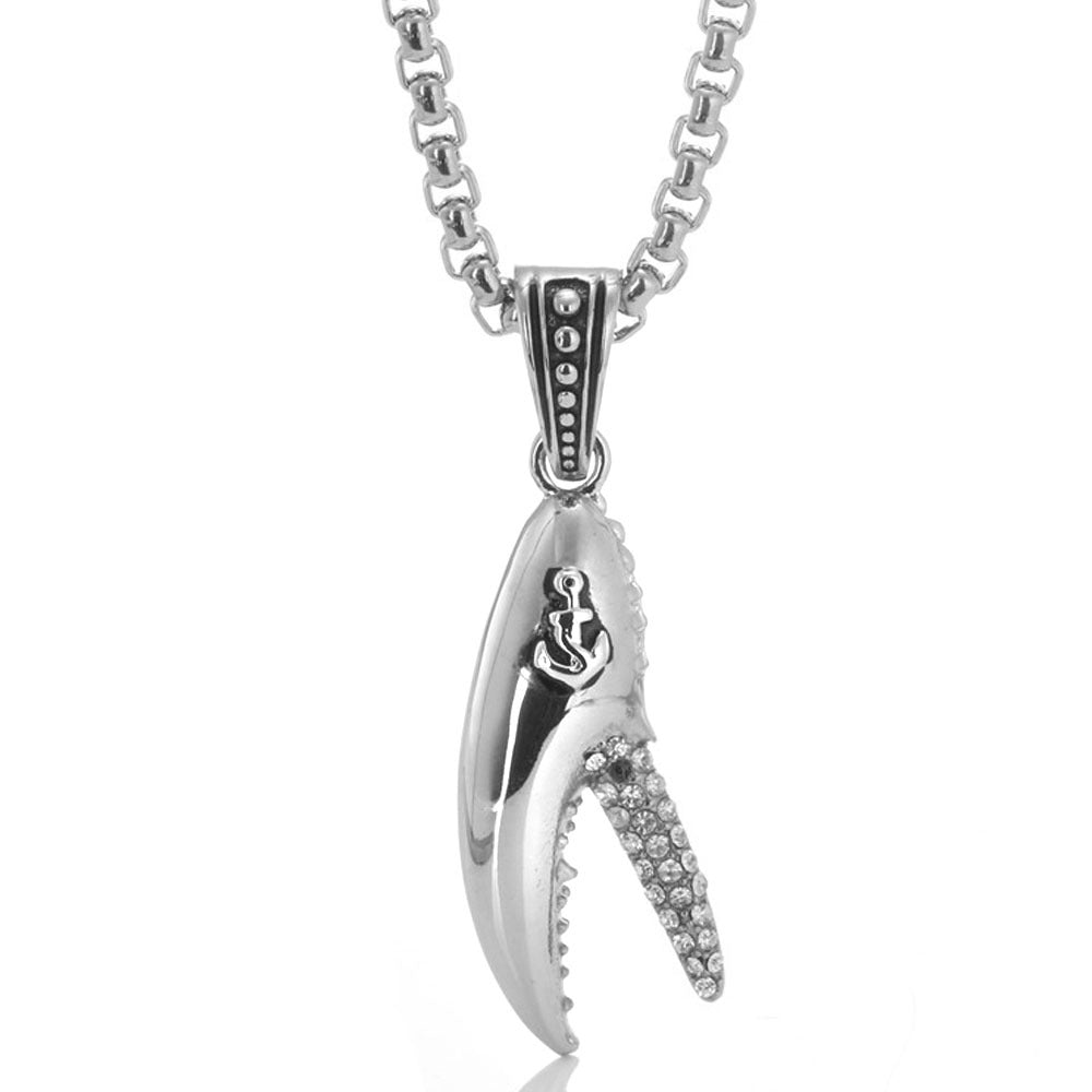 Gothic Titanium Steel Crab Clip Pendant Necklace for Men and Women with Zircon Accents