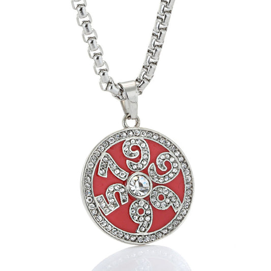 Stylish Zircon-Encrusted Titanium Steel Pendant for Men - Personalized Round Tag Accessory