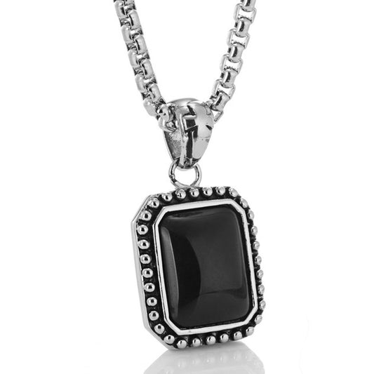 Titanium Steel Black Stone Square Pendant for Men and Women - Elegant Foreign Trade Accessory