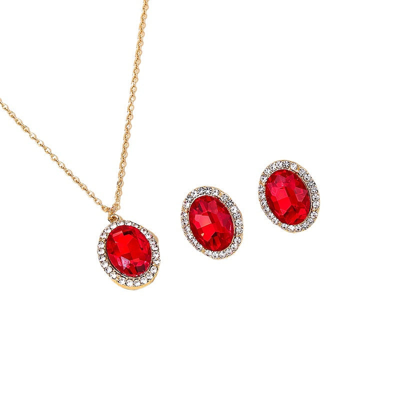 European Royalty Elegance Red Stone Earrings and Necklace Set by Vienna Verve