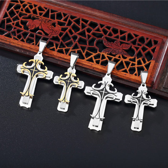 Double Layer Cross Titanium Steel Pendant for Men