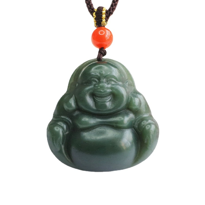 Buddha Pendant Necklace with Green Jade and Sterling Silver