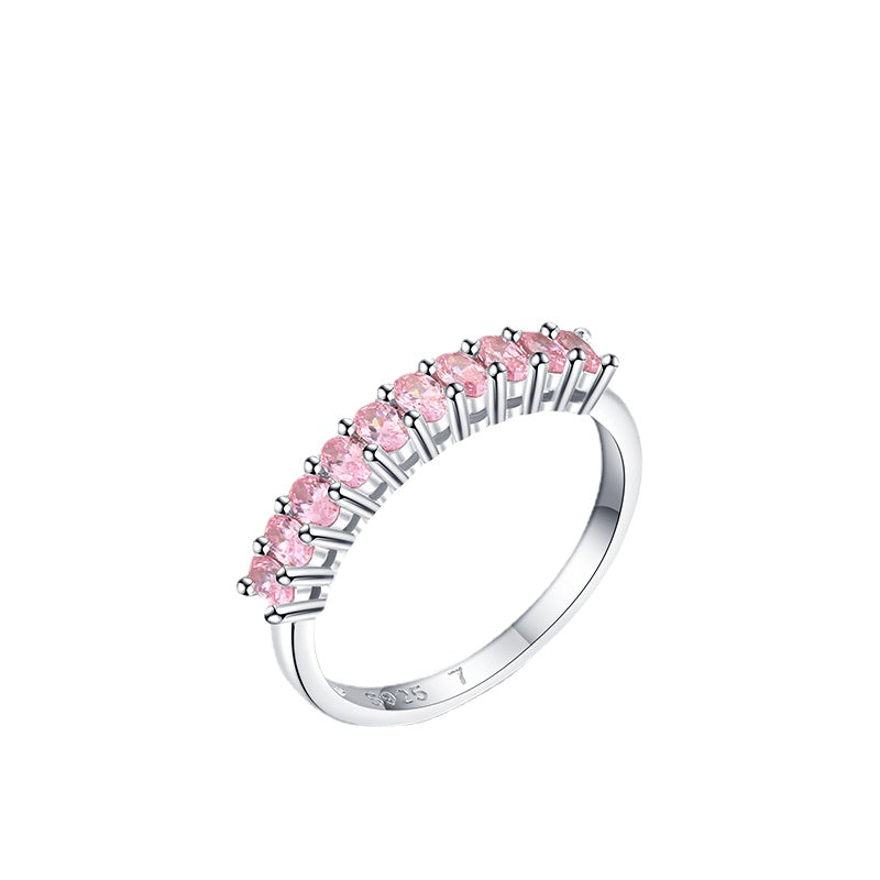 Luxurious Oval Pink Zircon Sterling Silver Ring for Women