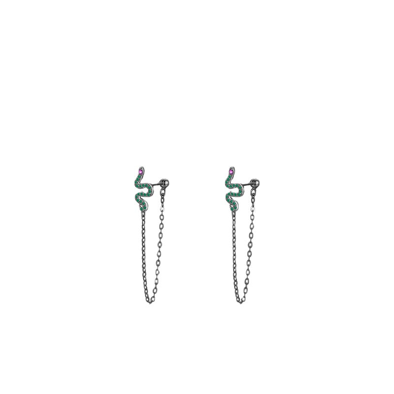 Silver Plated Snake Tassel Zircon Earrings with Sterling Silver Needles