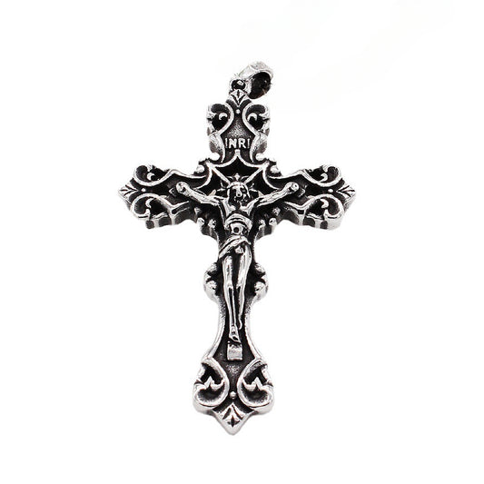 Jesus Latin Crucifix Flower Titanium Steel Pendant for Men