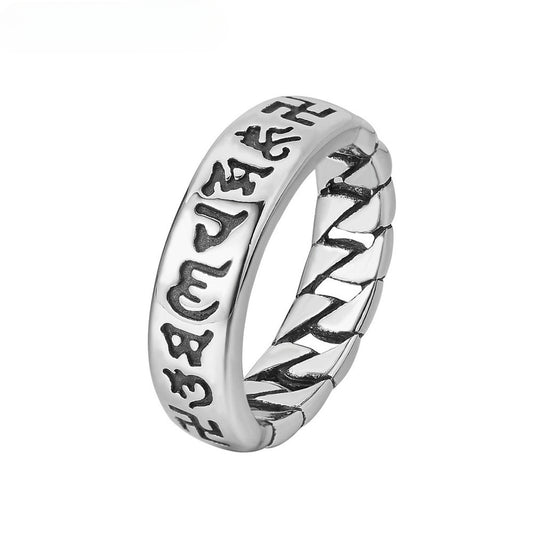 Wholesale Retro Titanium Steel Ring with Six Character True Words