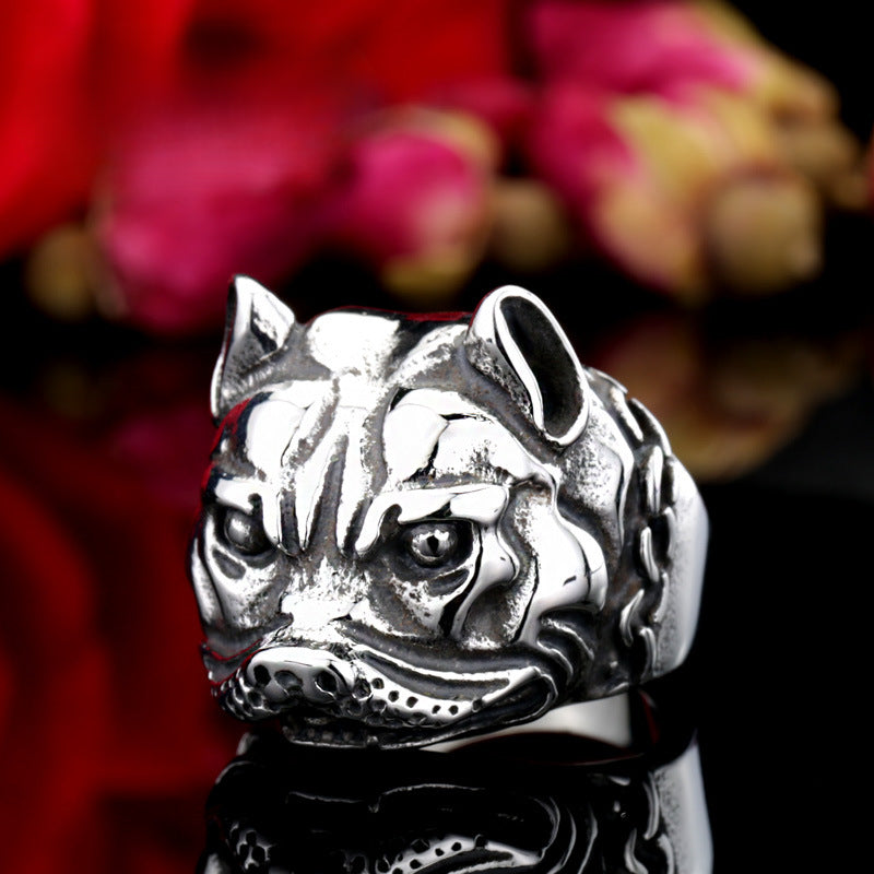 Personalized Retro Men's Stainless Steel Puppy Ring - Fashionable Wholesale Jewelry