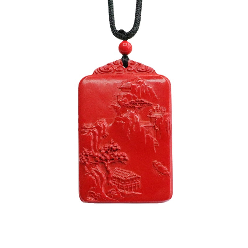 Cinnabar Landscape Pendant Rectangle Brand Red Sand Pendant Jewelry