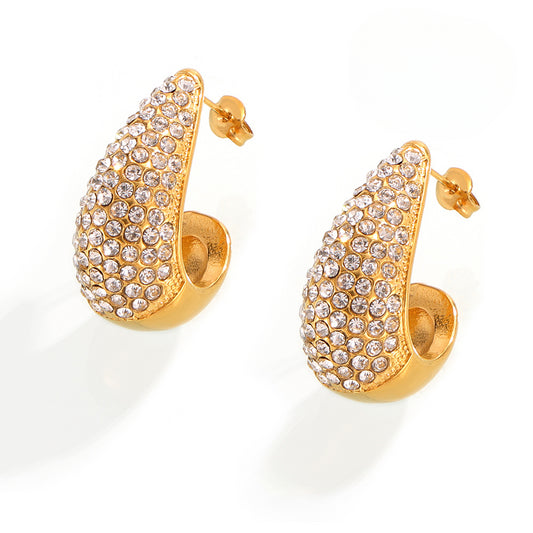 Water Cascading Zircon Drop Earrings in Gold Plated Titanium Steel