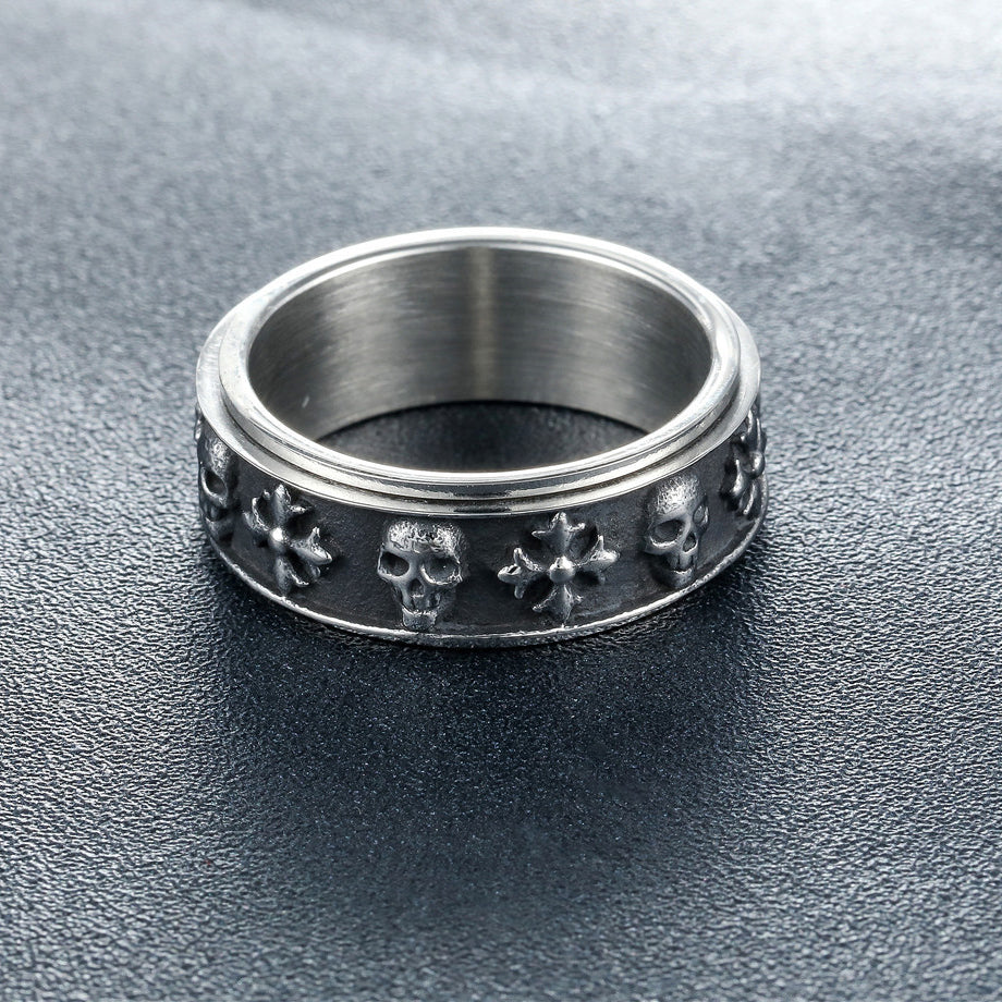 Halloween Skull Cross Titanium Steel Ring for Men