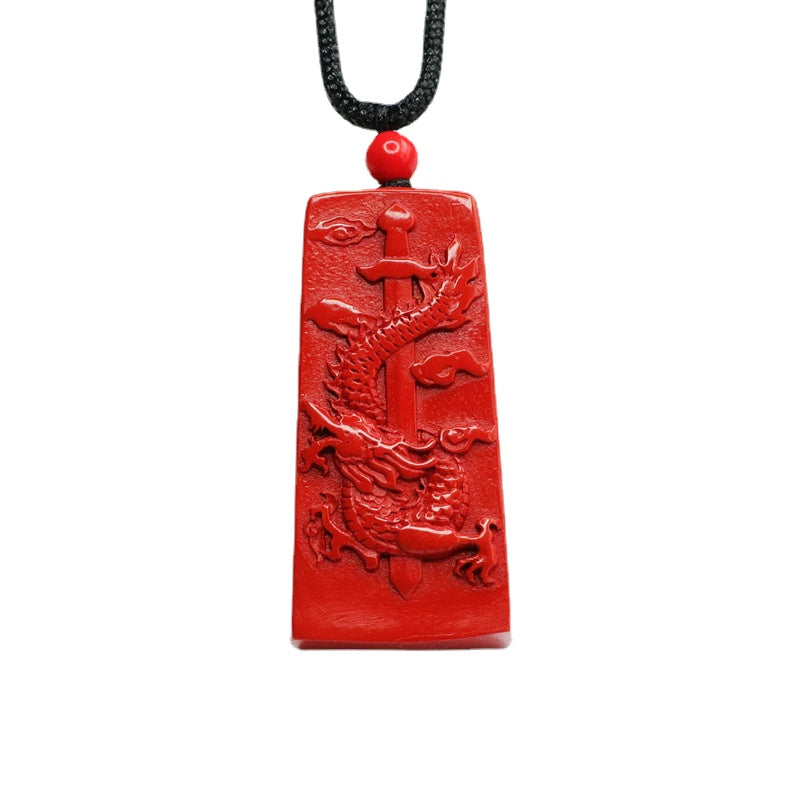 Dragon Stone Red Sand Pendant with Cinnabar Silver Charm