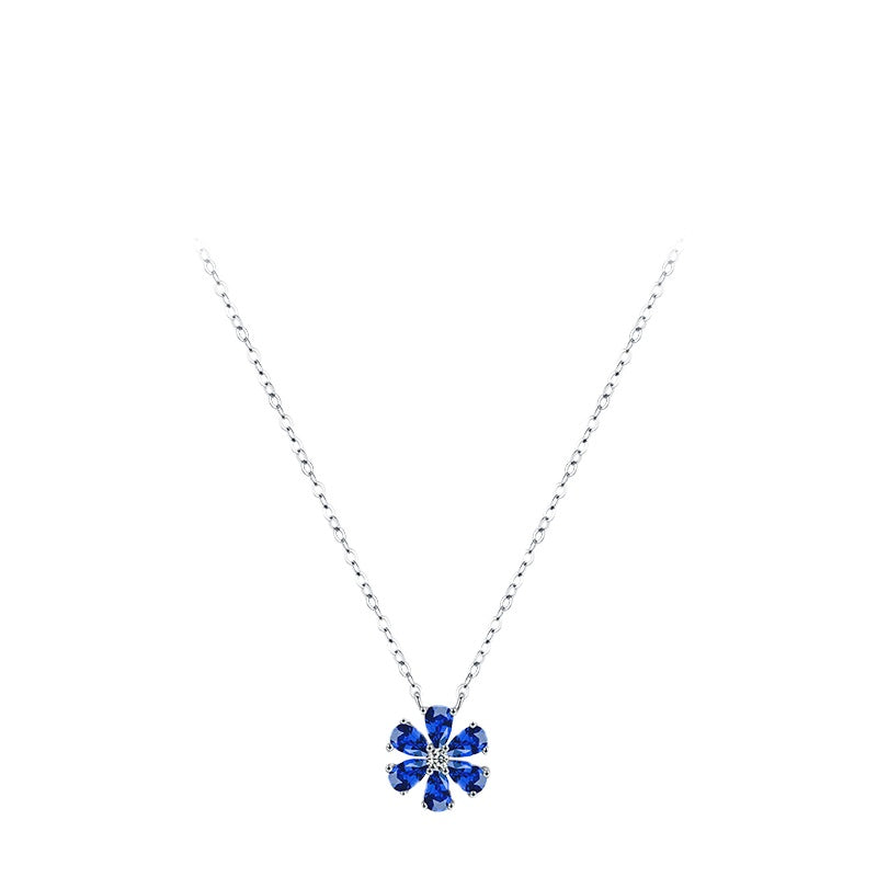 Lucky Flower Sterling Silver Necklace with Zircon Pendant