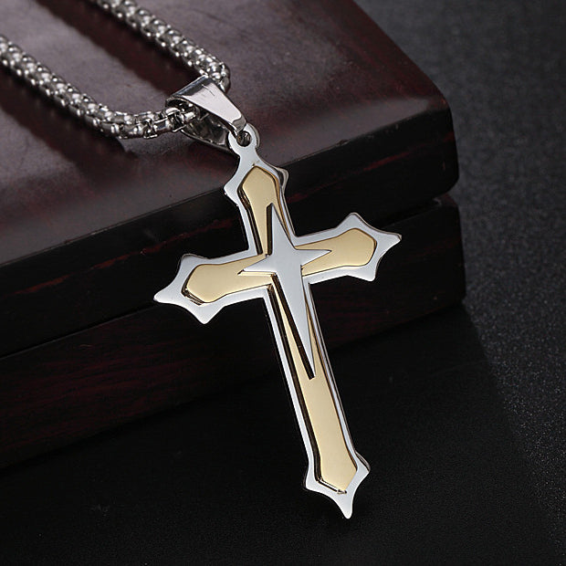 Cross Star Latin Cross Titanium Steel Necklace for Men