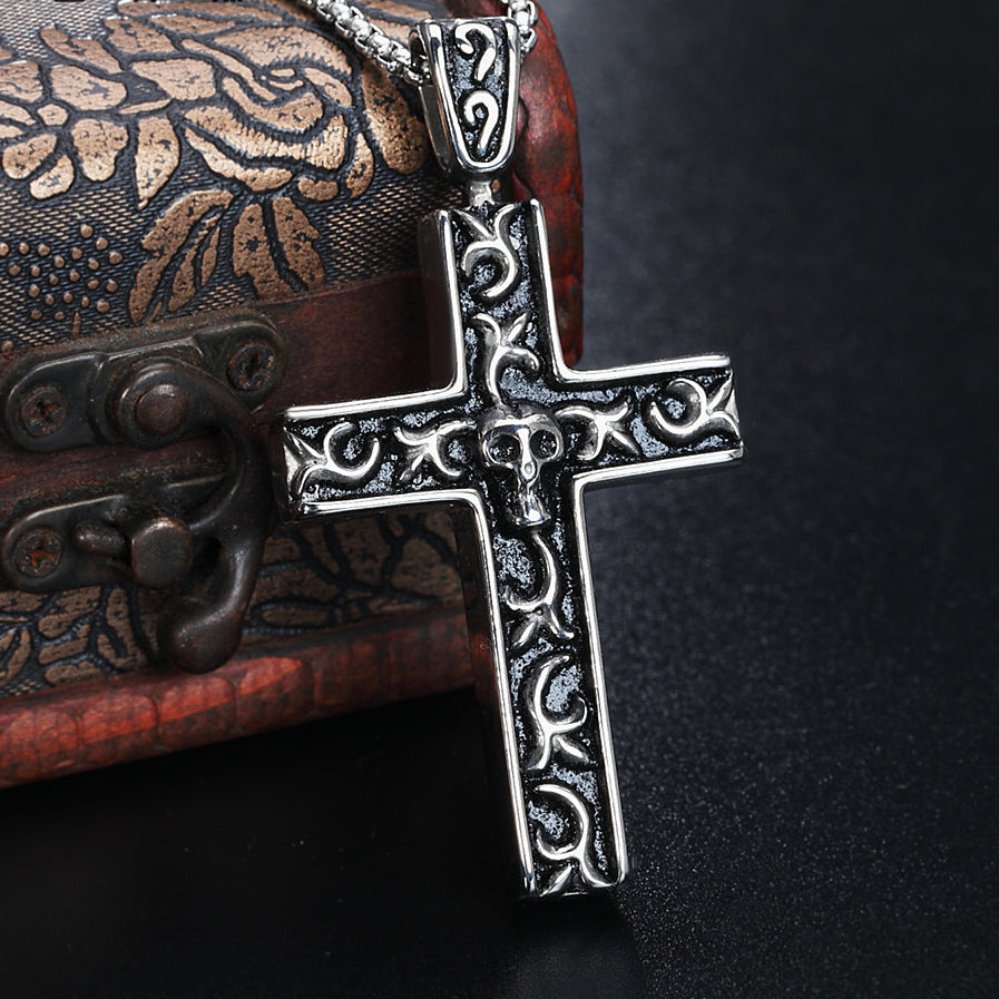 Halloween Vampire Skull Cross Titanium Steel  Necklace for Men