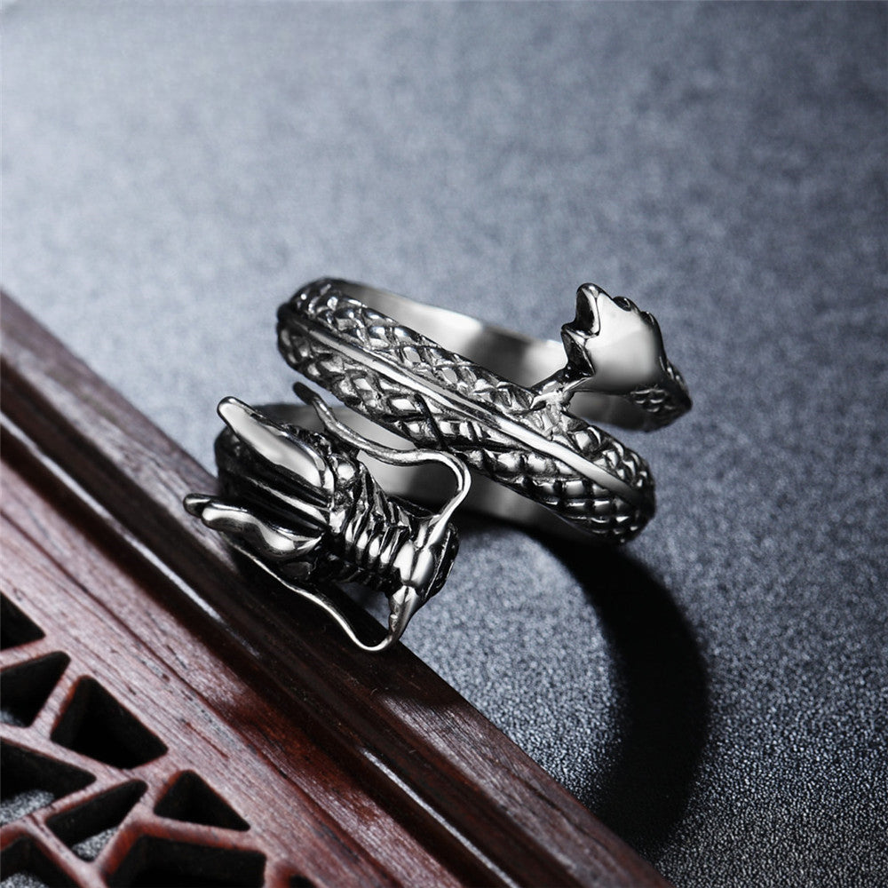 Retro Dragon Wide Titanium Ring for Men