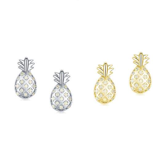 Pineapple Stud Earrings - Sterling Silver Jewelry with Zircon Gems