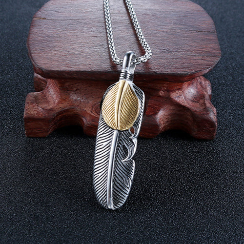 Trendy Titanium Steel Feather Pendant by Planderful - Unisex Japanese-Inspired Jewelry