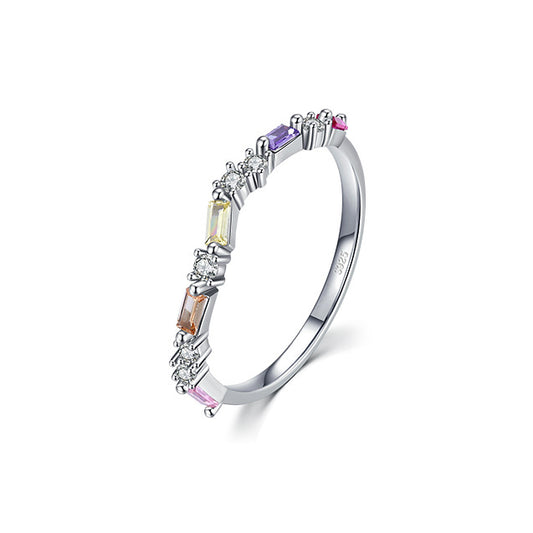 Everyday Genie Sterling Silver Rainbow Zircon Ring in Sizes 5-10