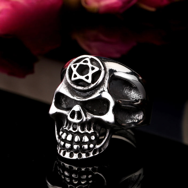 Punk Pentagram Skull Ring for Men - Stainless Steel Titanium Jewelry