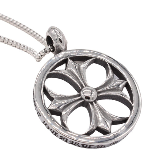 Cross Flower Hollow Round Titanium Steel Necklace for Men