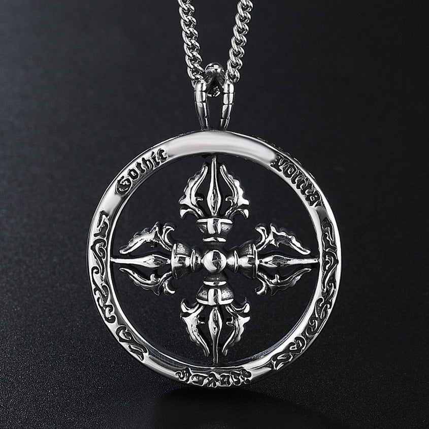 Vajra Cross Hollow Circle Titanium Steel Pendant for Men