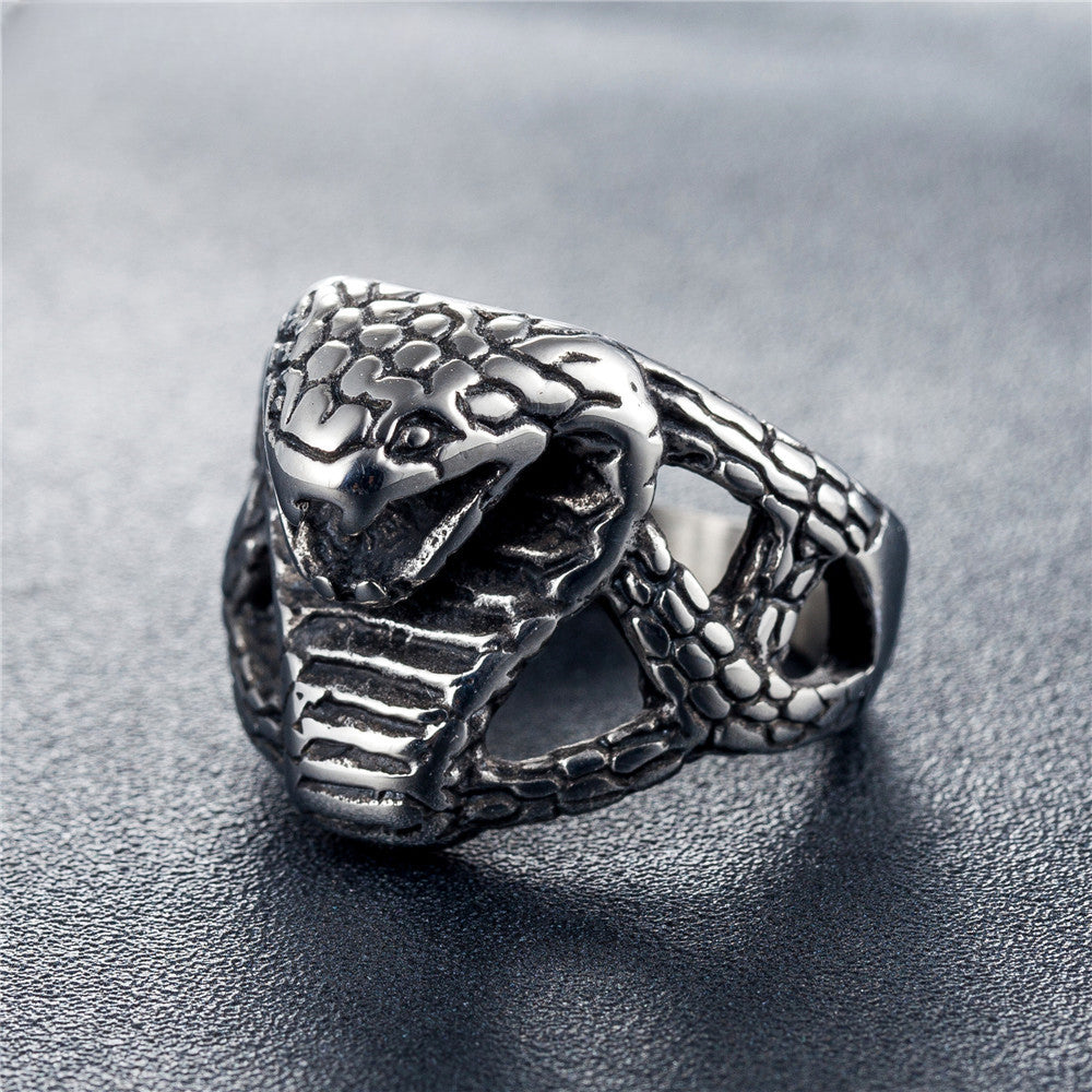 Punk Cobra King Hollow Titanium Steel Ring for Men