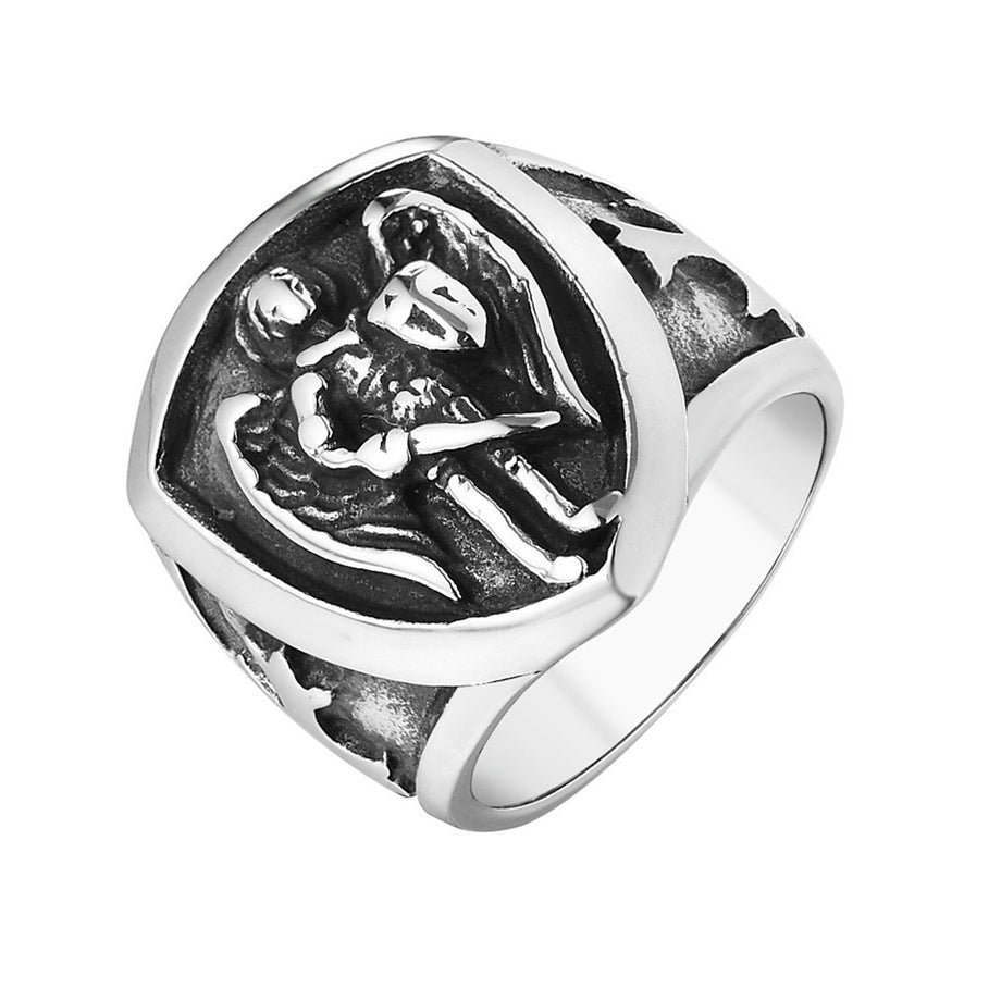 Personalized Vintage Fallen Angel Shield Men's Titanium Steel Ring