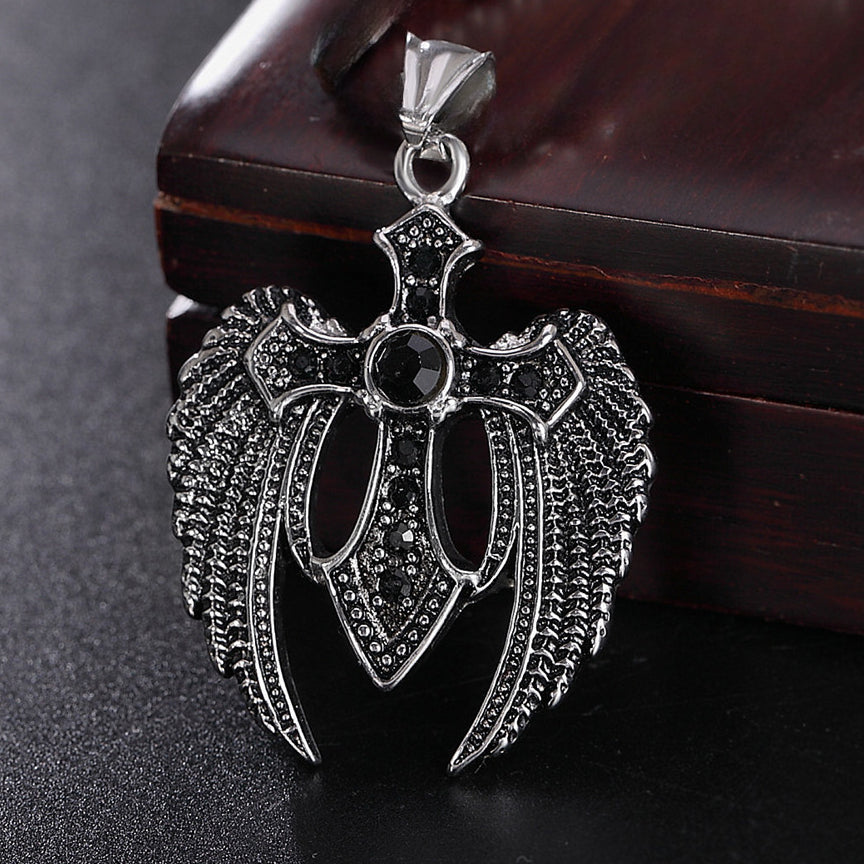 Fallen Angel Wings Zircon Cross Titanium Steel Pendant for Men