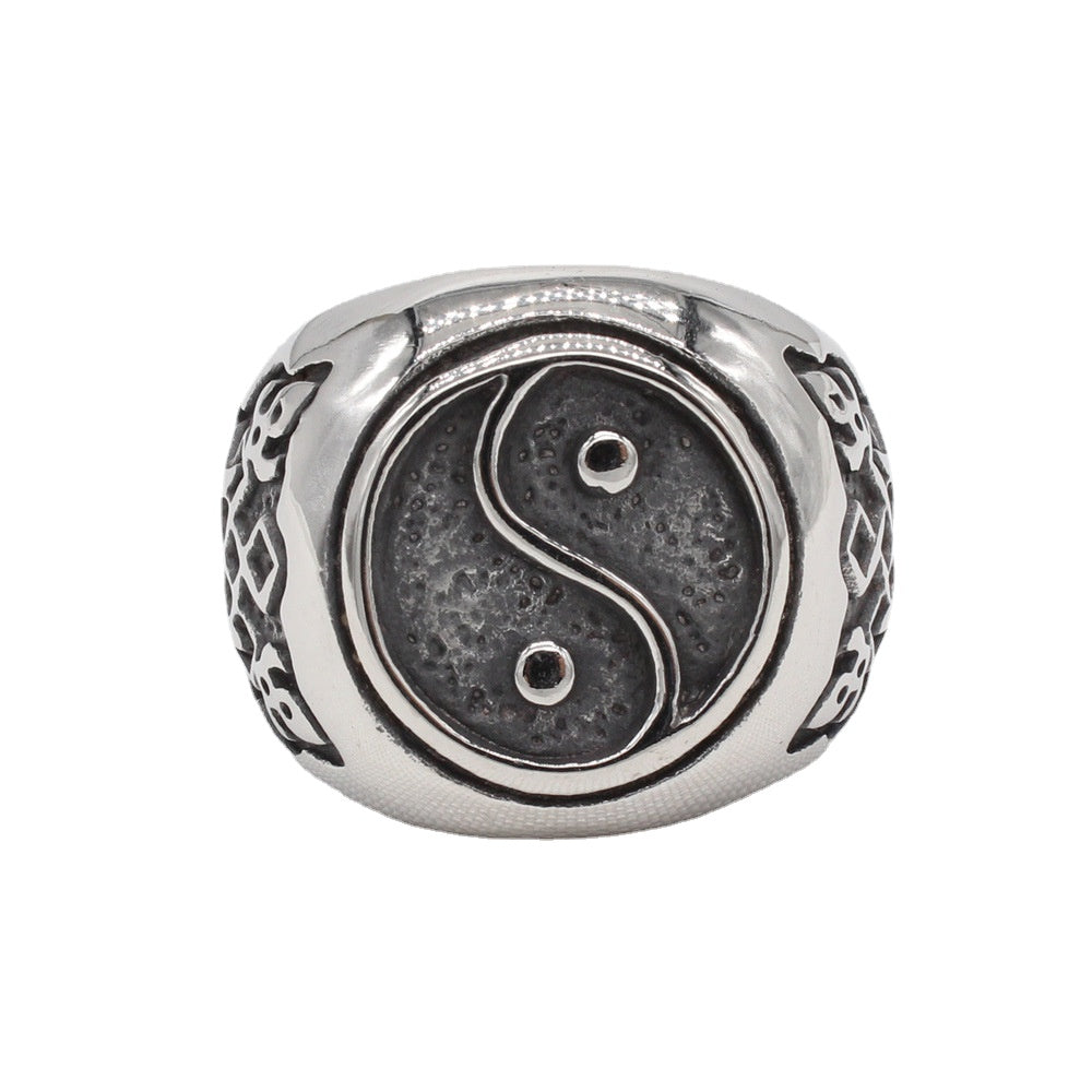 Everyday Genie Retro Yin and Yang Tai Chi Men's Titanium Ring