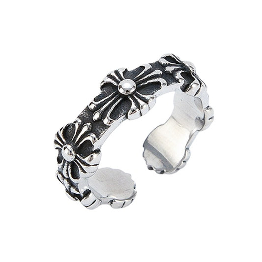 Simple Cross Flower Open Titanium Steel Ring for Men