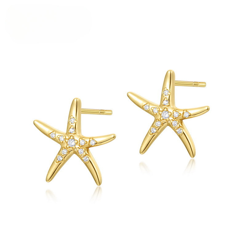 Ocean Starfish Zircon Sterling Silver Stud Earrings