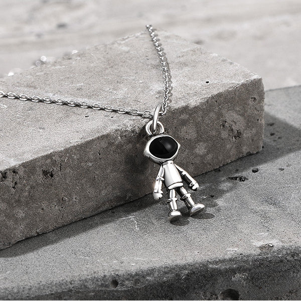 Hip Hop Retro Space Astronaut Pendant Sterling Silver Necklace