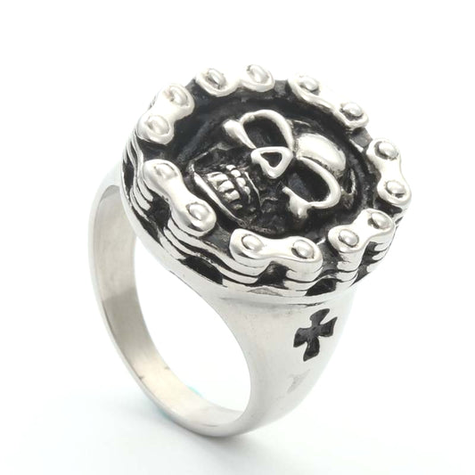 Titanium Steel Skull Bicycle Chain Ring - Retro Punk Jewelry for Men