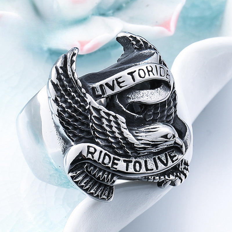 Customizable Eagle Emblem Titanium Steel Men's Ring - Bulk Purchasing Options Available