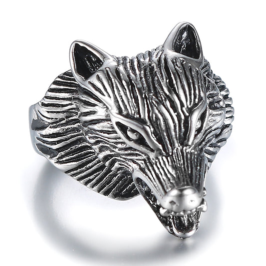 Titanium Steel Wolf Head Ring - Bold Men's Fashion Jewelry for the Modern Man