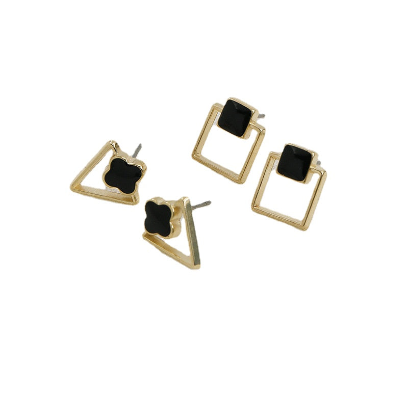 Chic Metallic Acrylic Flower Stud Earrings Set - Japanese & Korean Fashion Collection