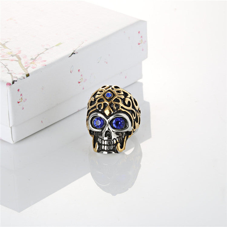 Men's Gothic Skull Zircon Ring in Titanium Steel - Stylish European and American Design